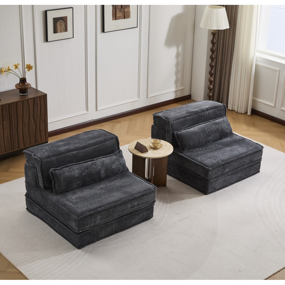 Convertible Floor Sofa Bed w/ Pillows, DIY Modular Sectional Dark Grey