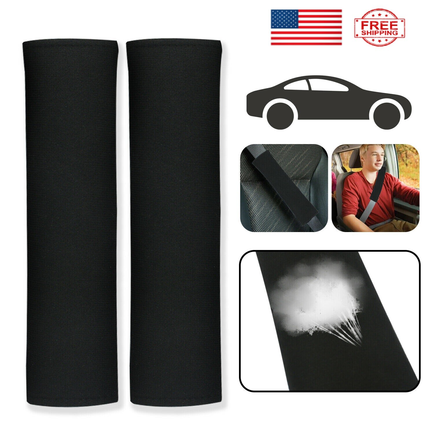 2PCS Universal Seat Belt Cover Soft Shoulder Pad Strap Protector Car Truck Black