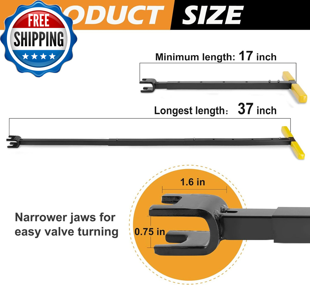 37 Inch Water Meter Key, Adjustable Length, 4-Way Multi-Functional Utility Key,