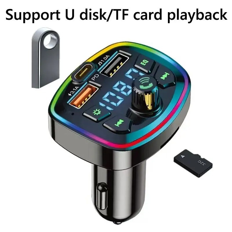 Bluetooth 5.0 Car Wireless FM Transmitter Adapter USB PD Charger AUX Hands Free