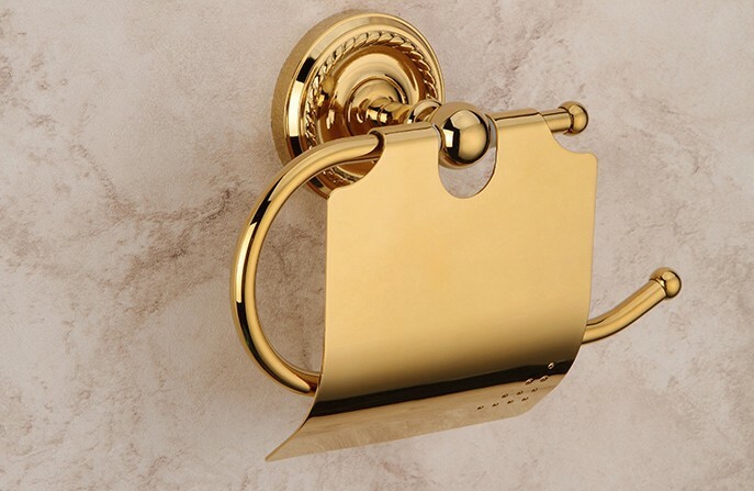 Gold Color Brass Wall Mount Bathroom Waterproof Toilet Paper Roll Holder 2ba604
