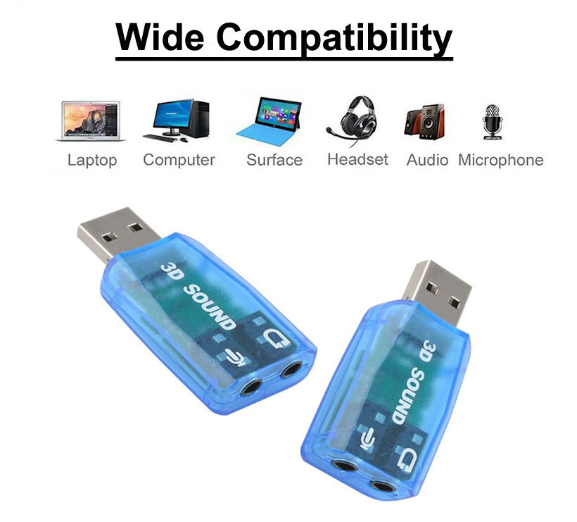 External USB Sound Card 3.5mm Audio Output Adapter w/ Mic Input For Computer AU