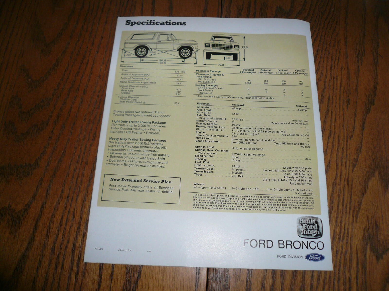 1979 Ford Bronco Sales Brochure - Vintage