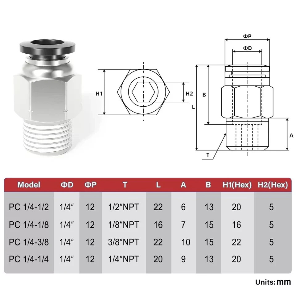 10 Pieces pneumatic 1/4" Tube x 3/8" NPT Male Connector Push to Connect fitting