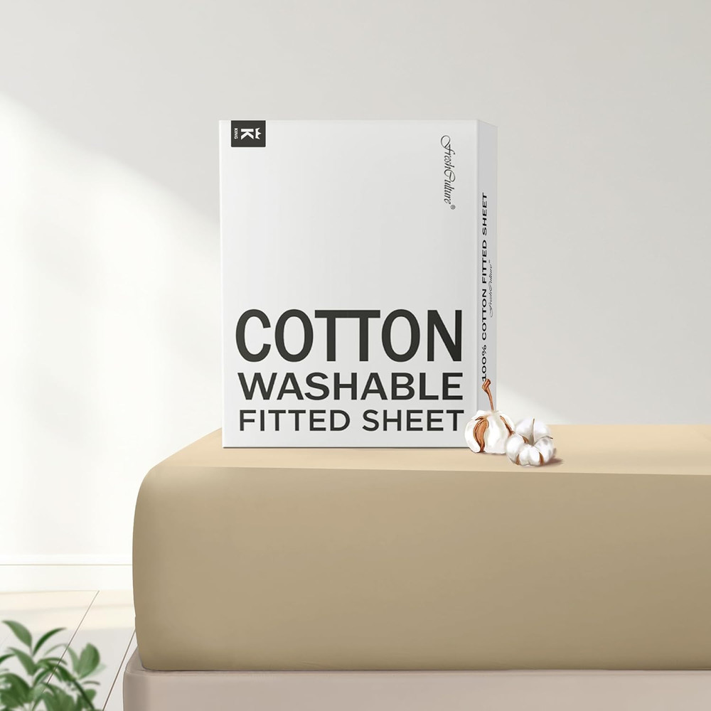 Pure Cotton Fitted Sheets King Size, 300 Thread Count Percale Sheets for King Si