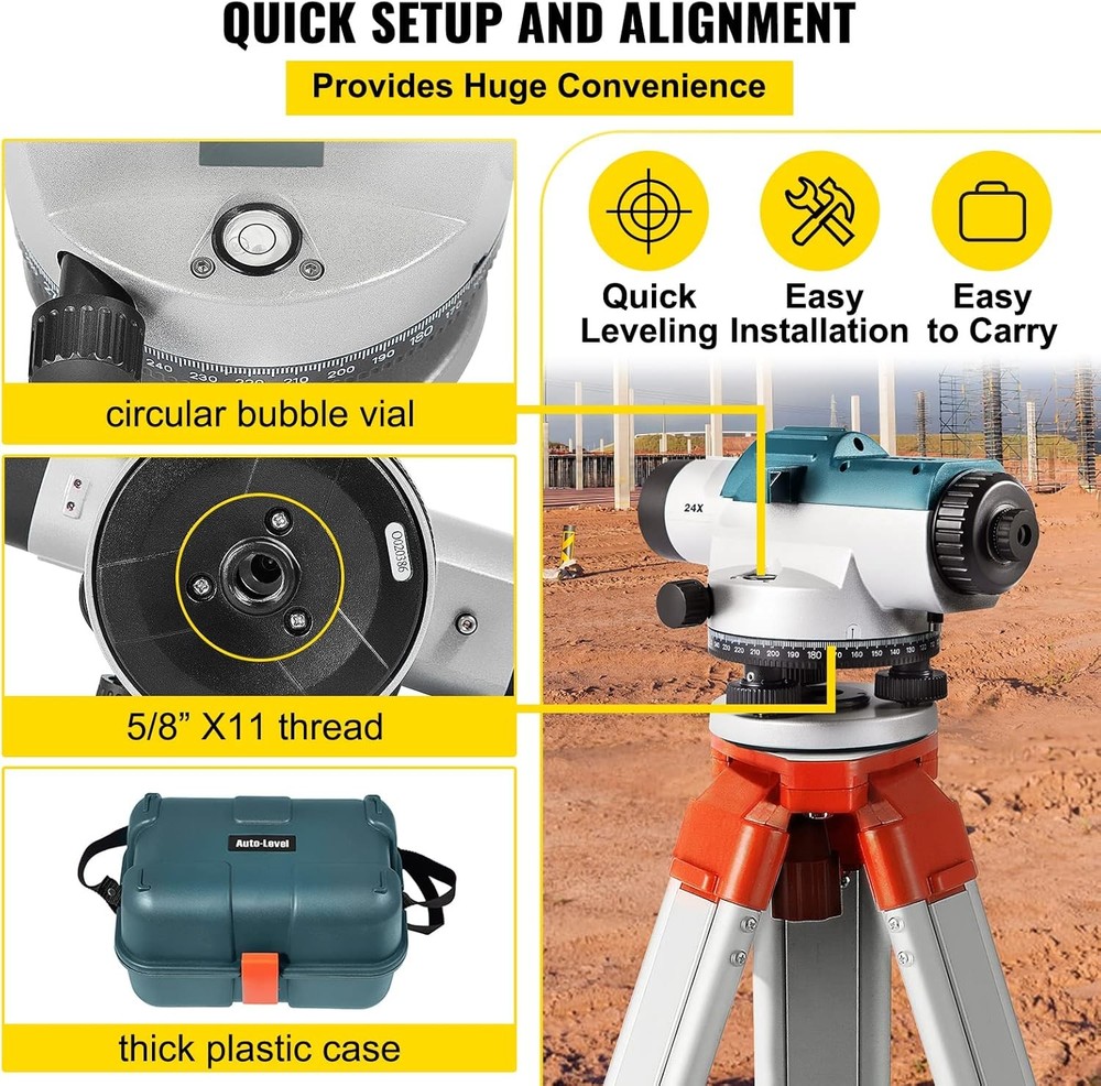 VEVOR Automatic Optical Level 24X Auto Magnification, Green