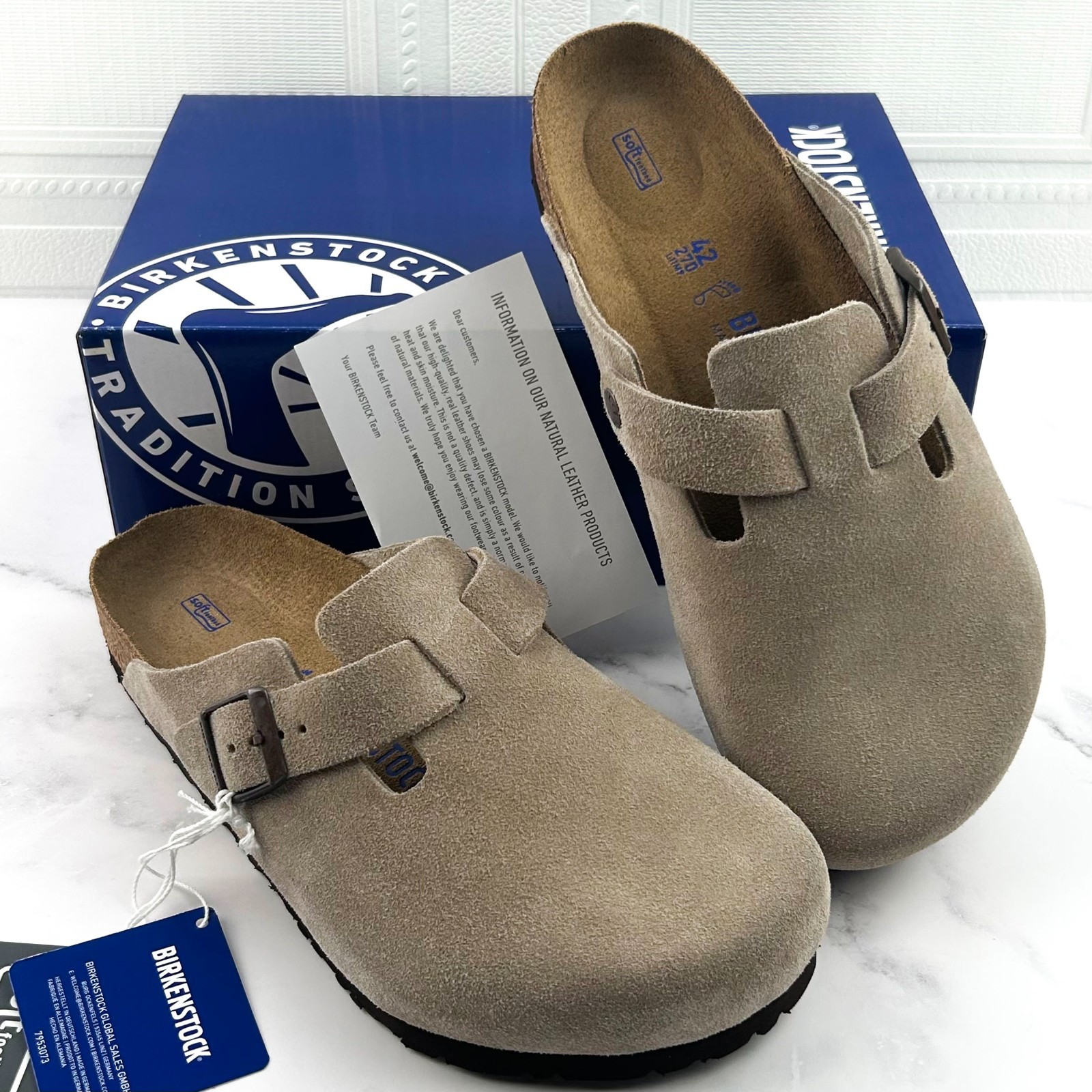 New Birkenstock Boston Taupe Suede Leather Soft Footbed Clog Women's Men's Shoes