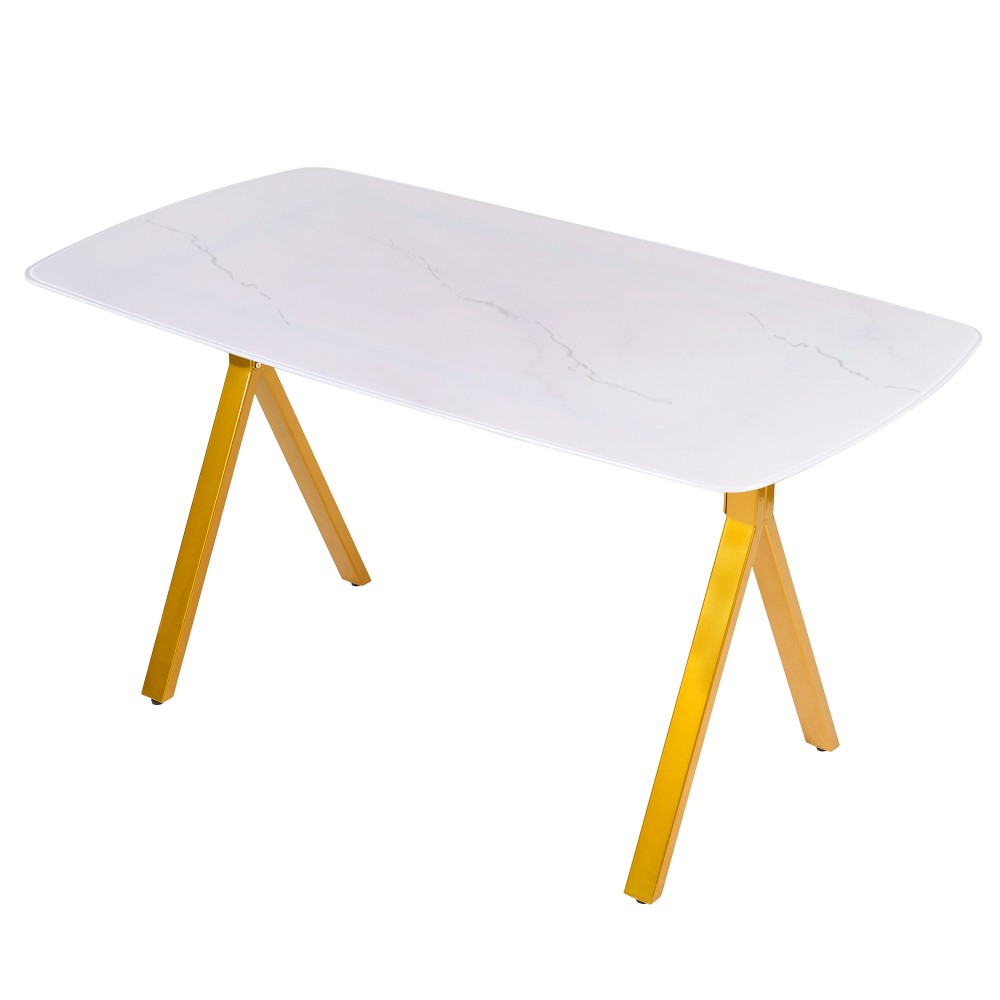 Rectangular Dining Table Modern Tempered Glass Kitchen Table w/metal legs