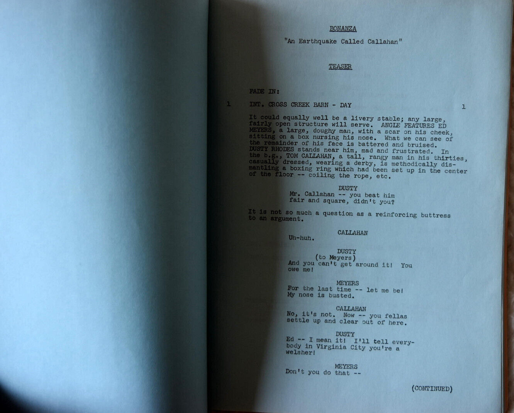 1969 Bonanza "An Earthquake Called Callahan" Original Final Draft Script