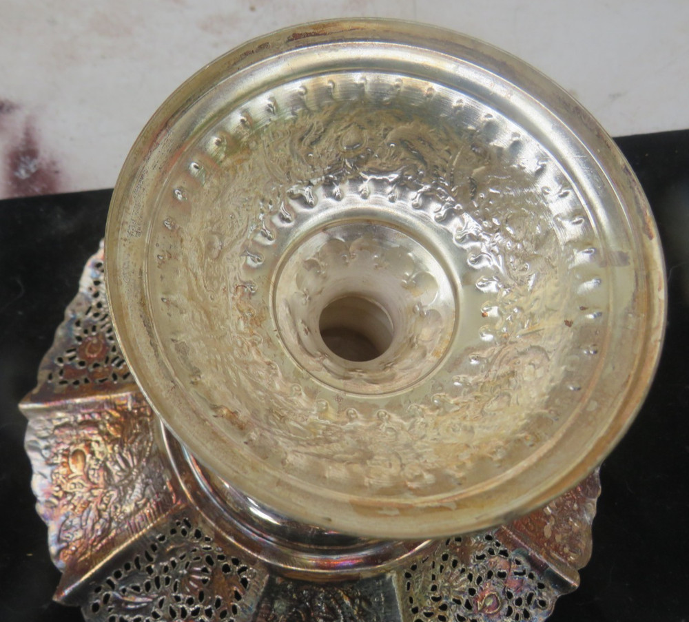 ANTIQUE SOLID SILVER PERSIAN PEDESTAL SOLID SILVER BOWL FLORAL-LIKE DESIGNS