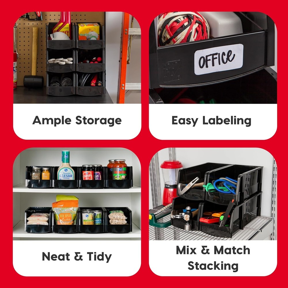 Stackable Storage Bins Open Front 12 Pack Plastic Hanging Organizer