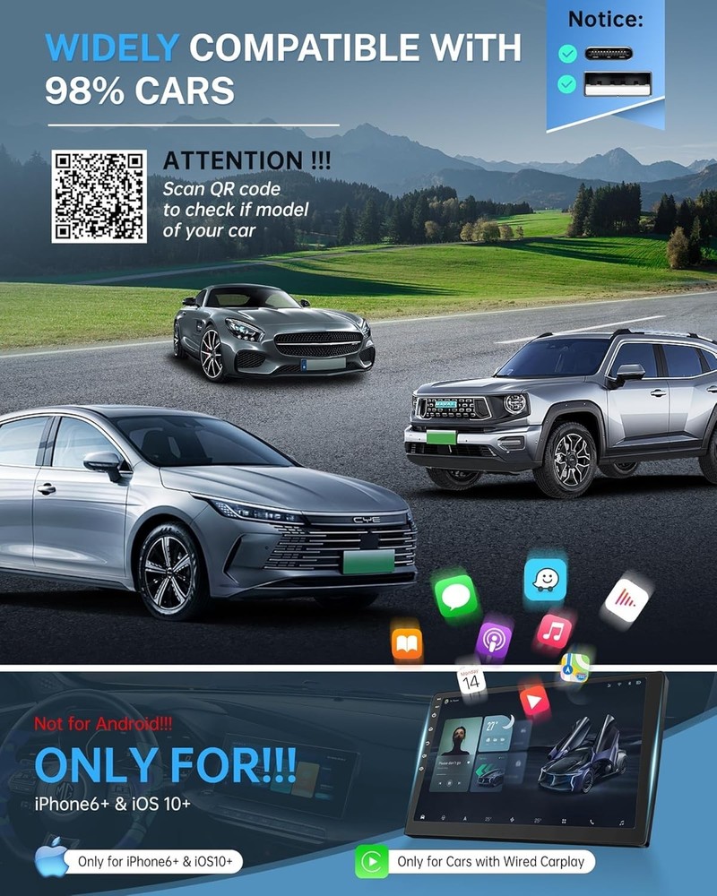 Jemluse Wireless CarPlay Adapter for Apple iPhone - Multi-User Seamless