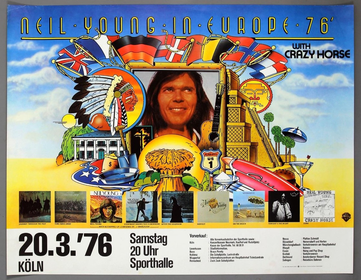 NEIL YOUNG AND CRAZY HORSE – rare vintage original Cologne 1976 concert poster