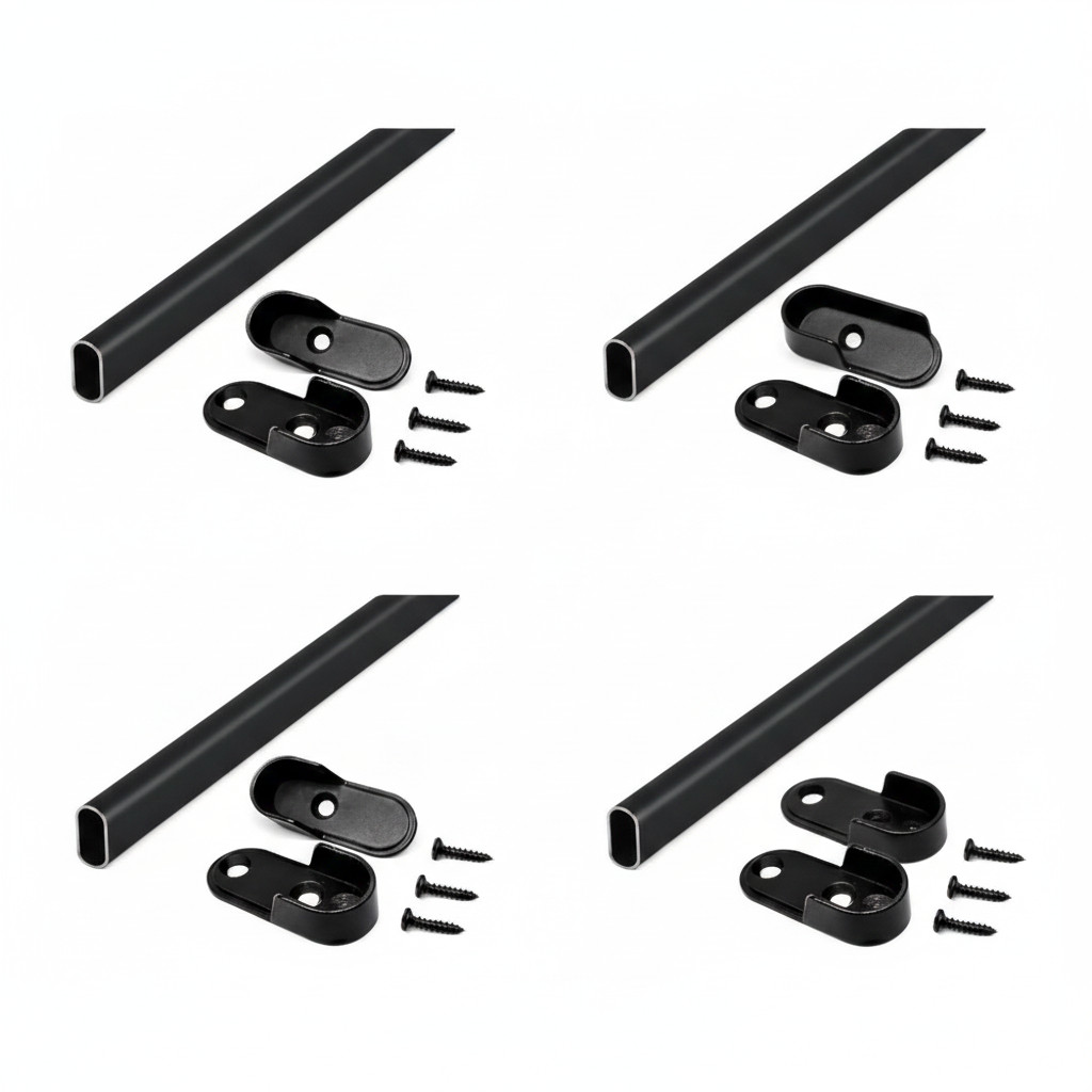 4-Case ProPack Black Premium Oval Wardrobe Closet Rod Tube with End Supports
