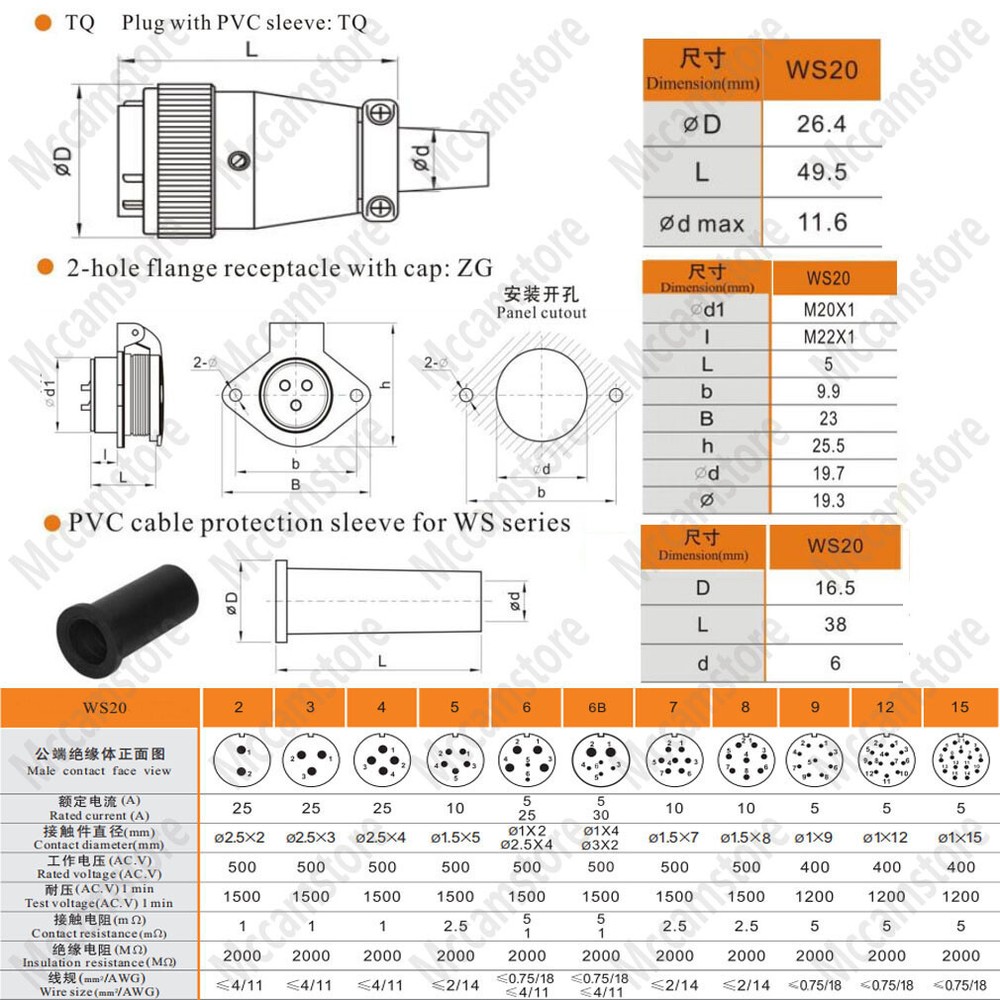 Weipu WS20 25A 2Pin Panel Mount Waterproof Electrical Wire Connector Plug Socket