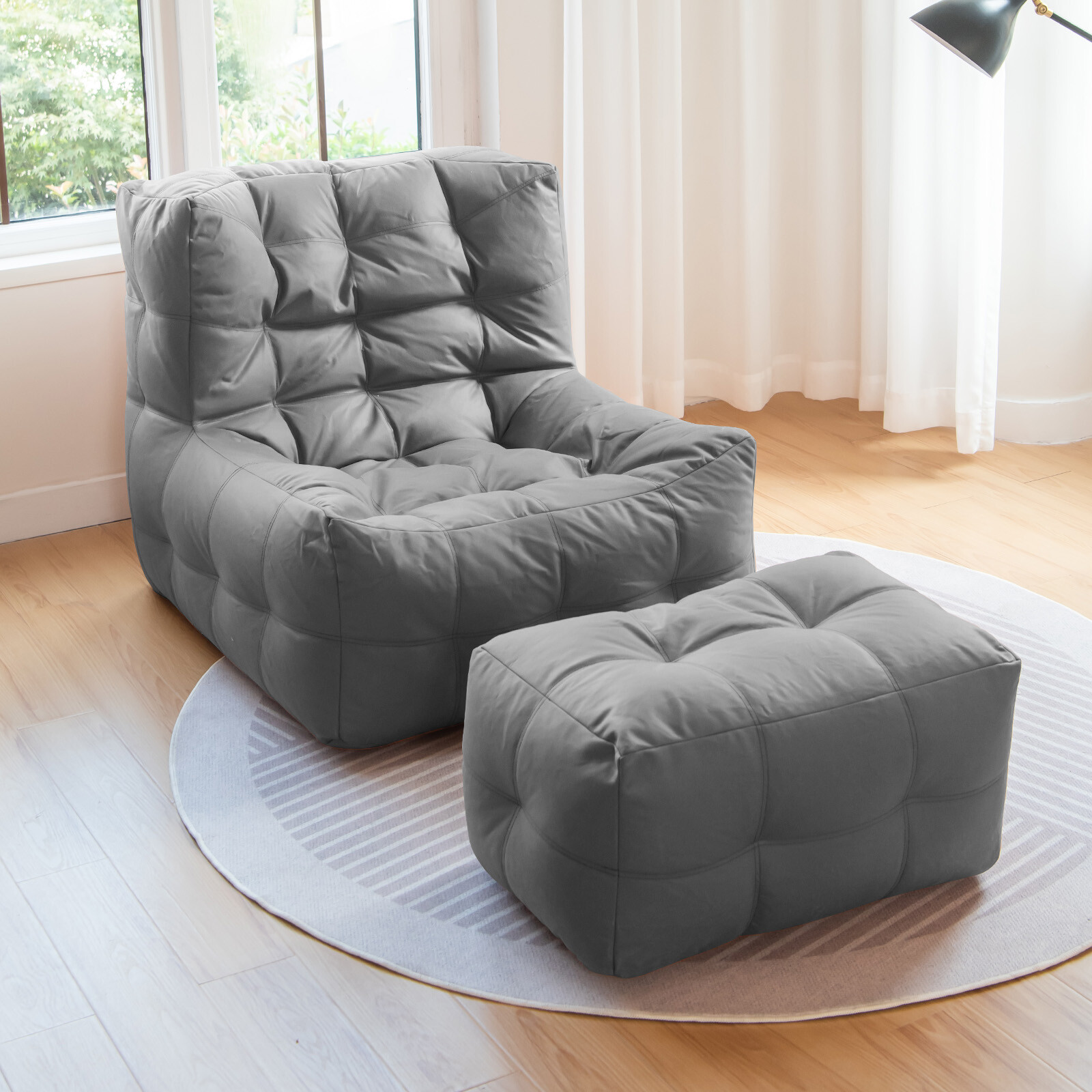 Giant Bean Bag Chair with Ottoman Comfy Lazy Sofa Lounger Seat for Adults