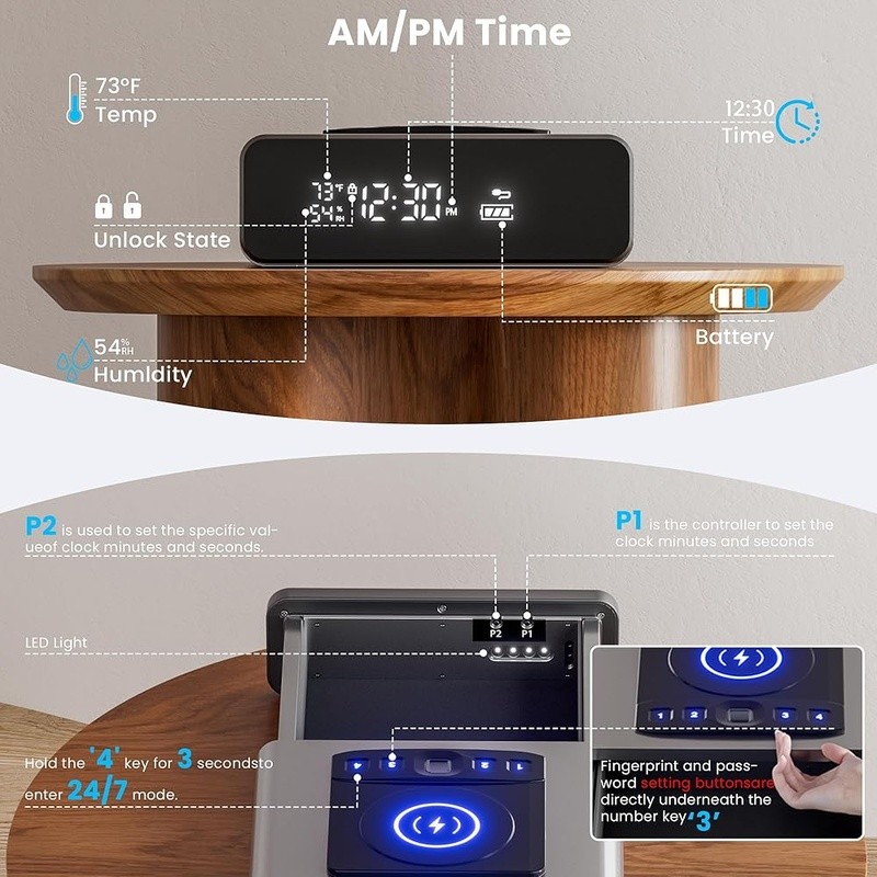 Biometric Gun Safe Wireless Charging LED Display Quick Access Touchscreen Keypad