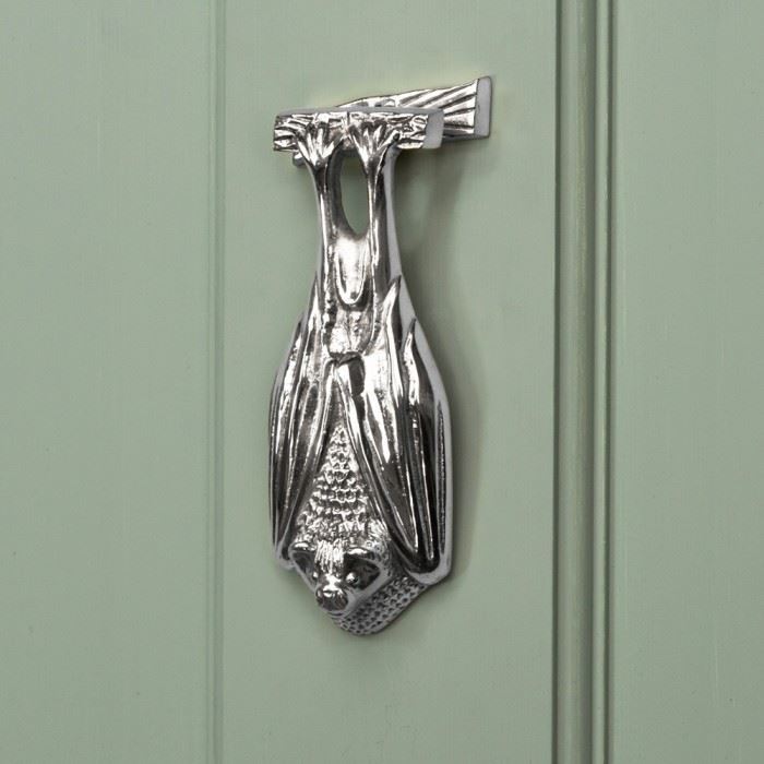 Bright Chrome Gothic Bat Door Knocker