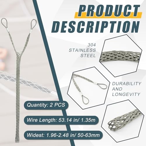 2 Pcs Heavy Wire Cable Mesh Pulling Grips - Double Head Cable Socks for Light/He