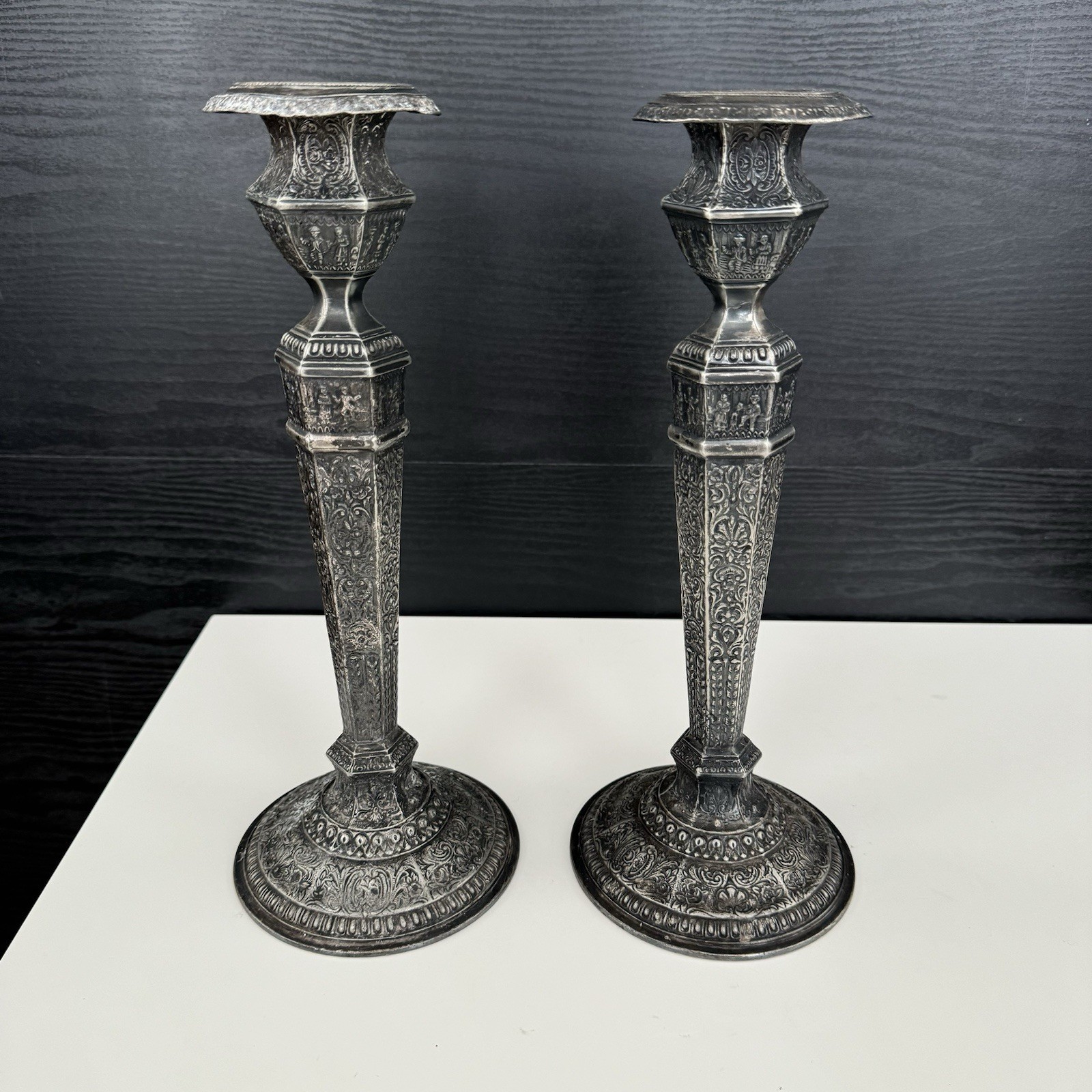 Vintage Ornate 12" Stamped DERBY S P Co Silverplate Candlestick Holders #2547