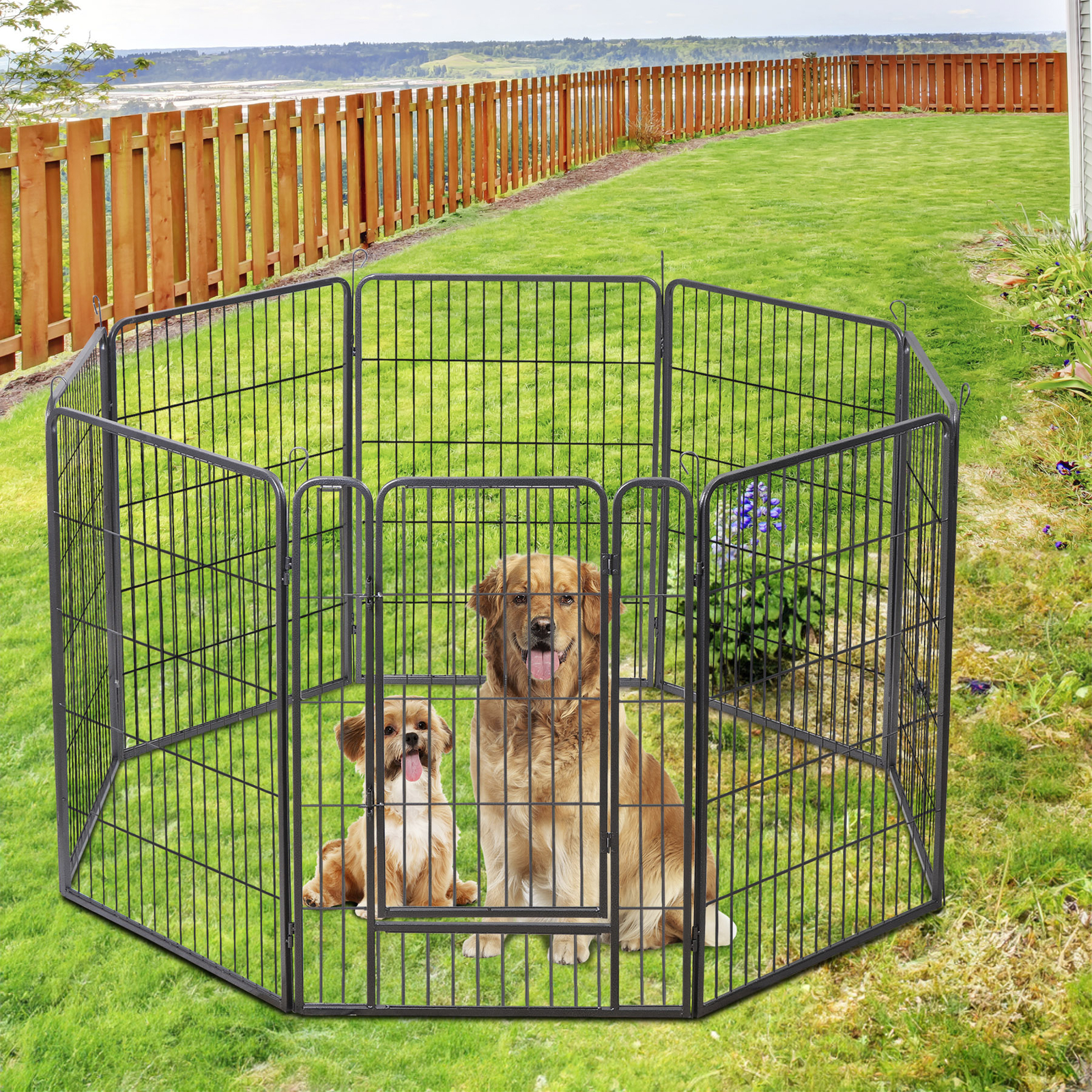 40" 8 Panel Detachable Exercise Fence Metal Dog Playpen Multiple Shap For Pet