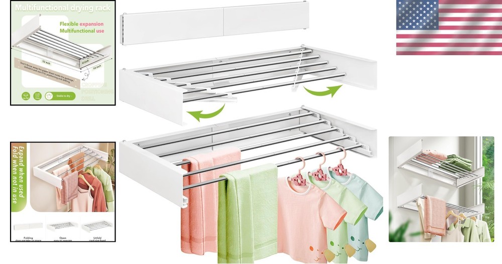 Stainless Steel Wall-Mounted Drying Rack - Retractable & Foldable Design