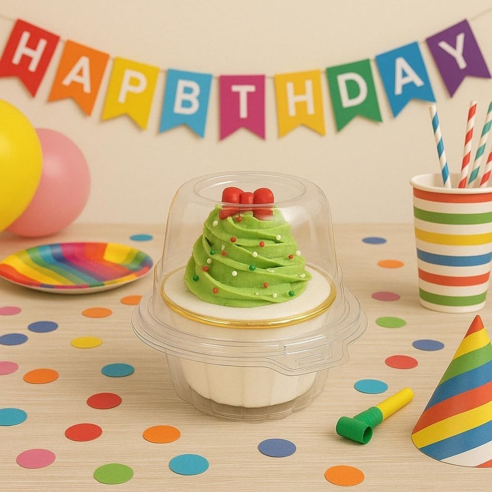 Spacious 3" Cupcake Holders - 50 Pack Clear Stackable Containers for Events