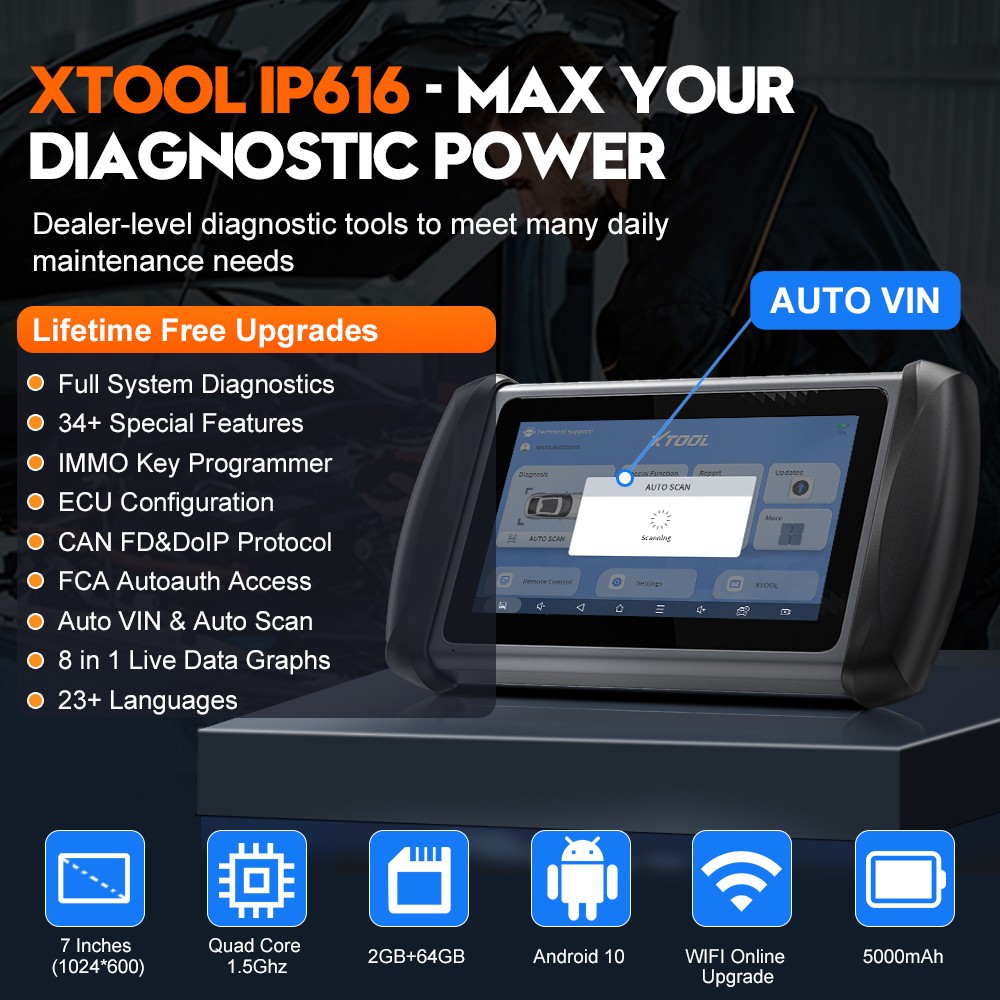 XTOOL IP616 V2.0 Car OBD2 Scanner Key Programmer Full System Diagnostic Tool SRS