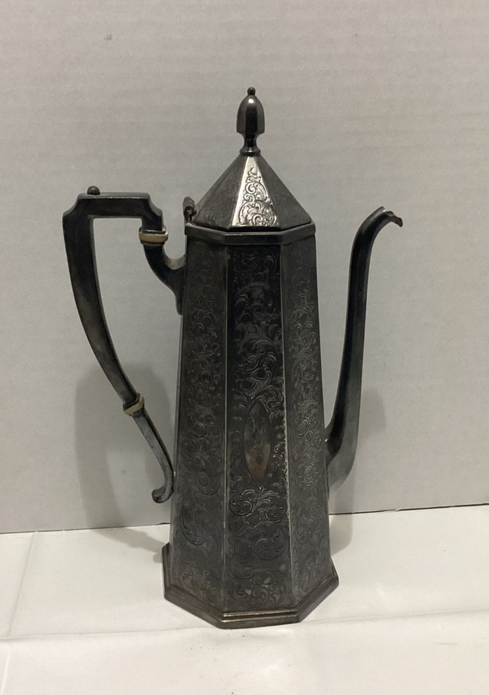 Vintage Derby Silver Plate Octagon Tea Pot with Acorns Pattern