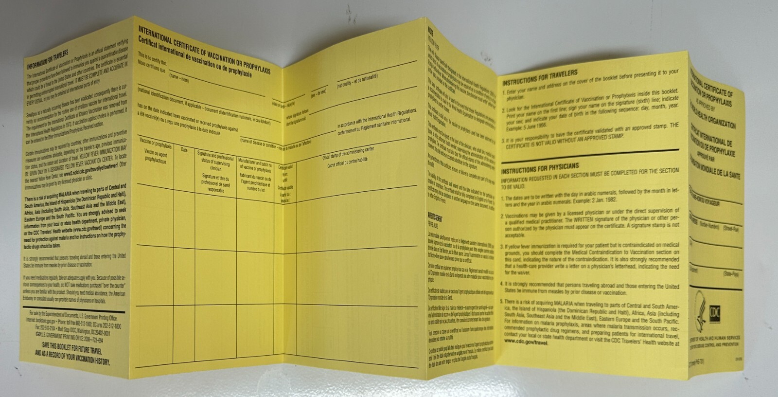 International Certificate of Vaccination or Prophylaxis Card