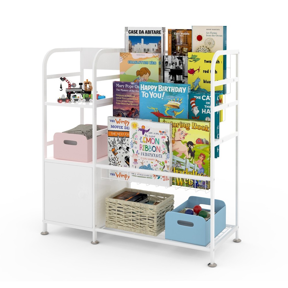 35" White Metal Bookshelf Storage Organizer