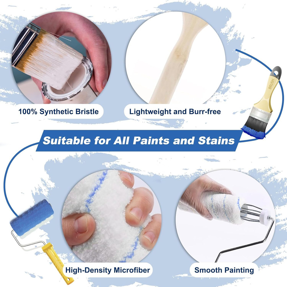 Paint Roller Kit with 4.4FT Telescoping Extension Pole, 27 PCS Paint Brushes Kit