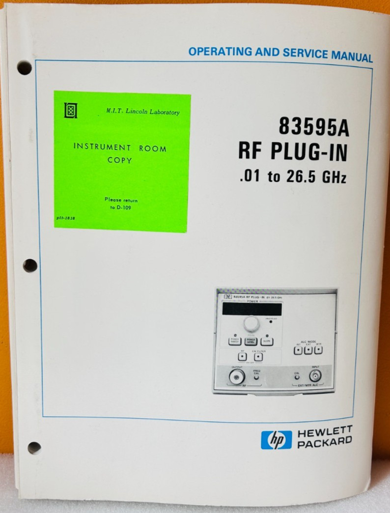 HP 83595-90003 1982 Model 83595A RF Plug-In .01 to 26.5 GHz Service Manual.