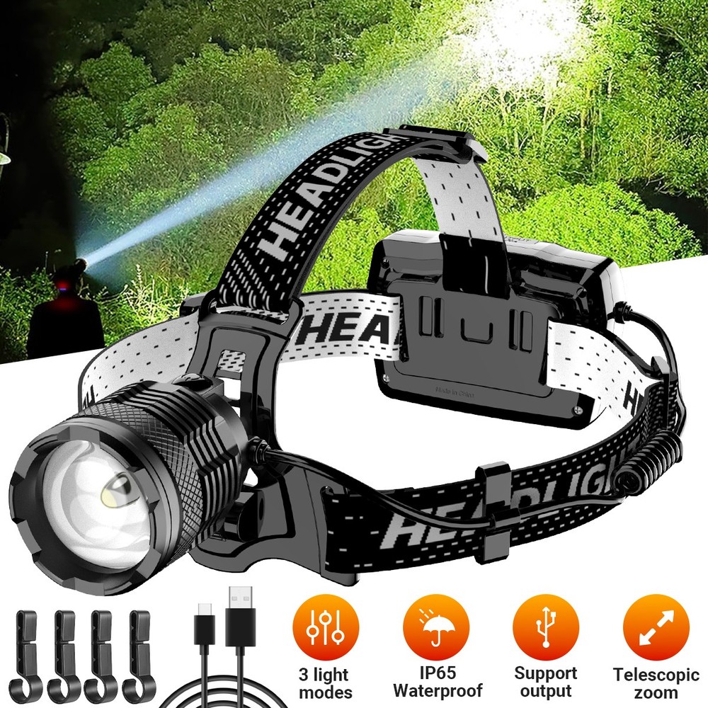 1-2PACK Super Bright 30W LED Headlamp Rechargeable Motion Sensor Headlight Torch