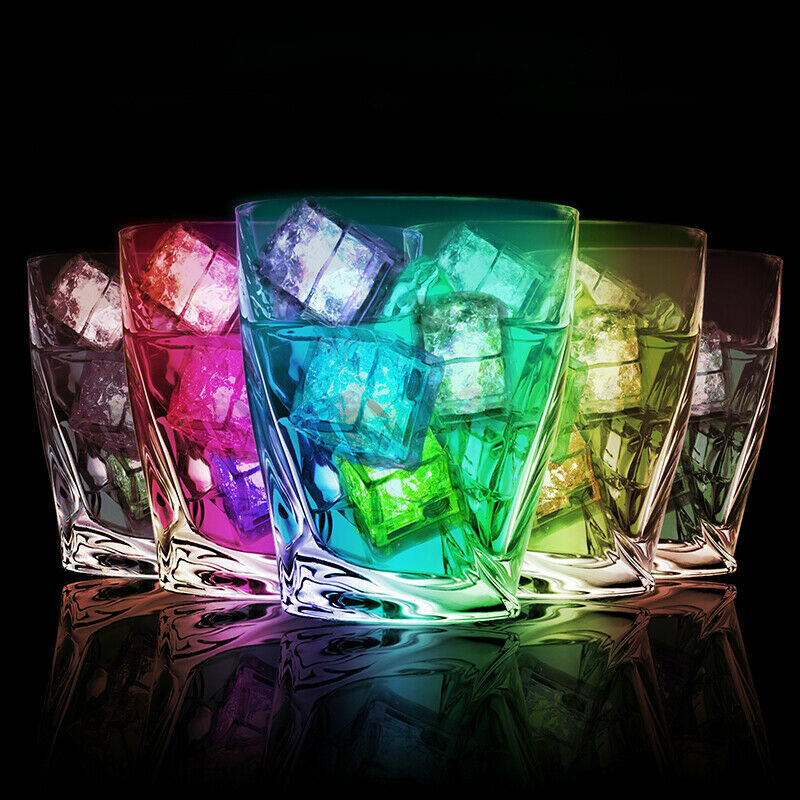 12 pack LED light up ice cube color control set solid color or rainbow flashing