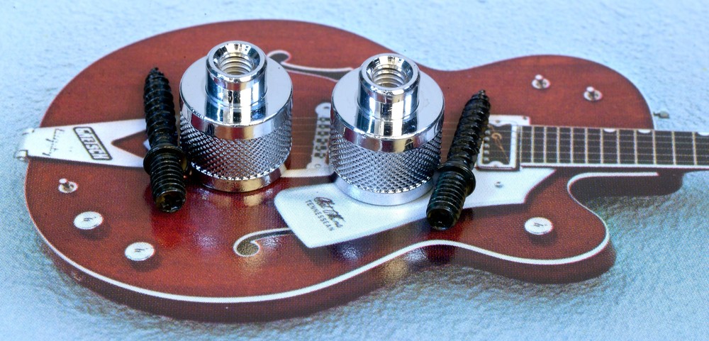 2 Chrome Strap Knobs Buttons With Hanger Bolts For Gretsch, #GGSB