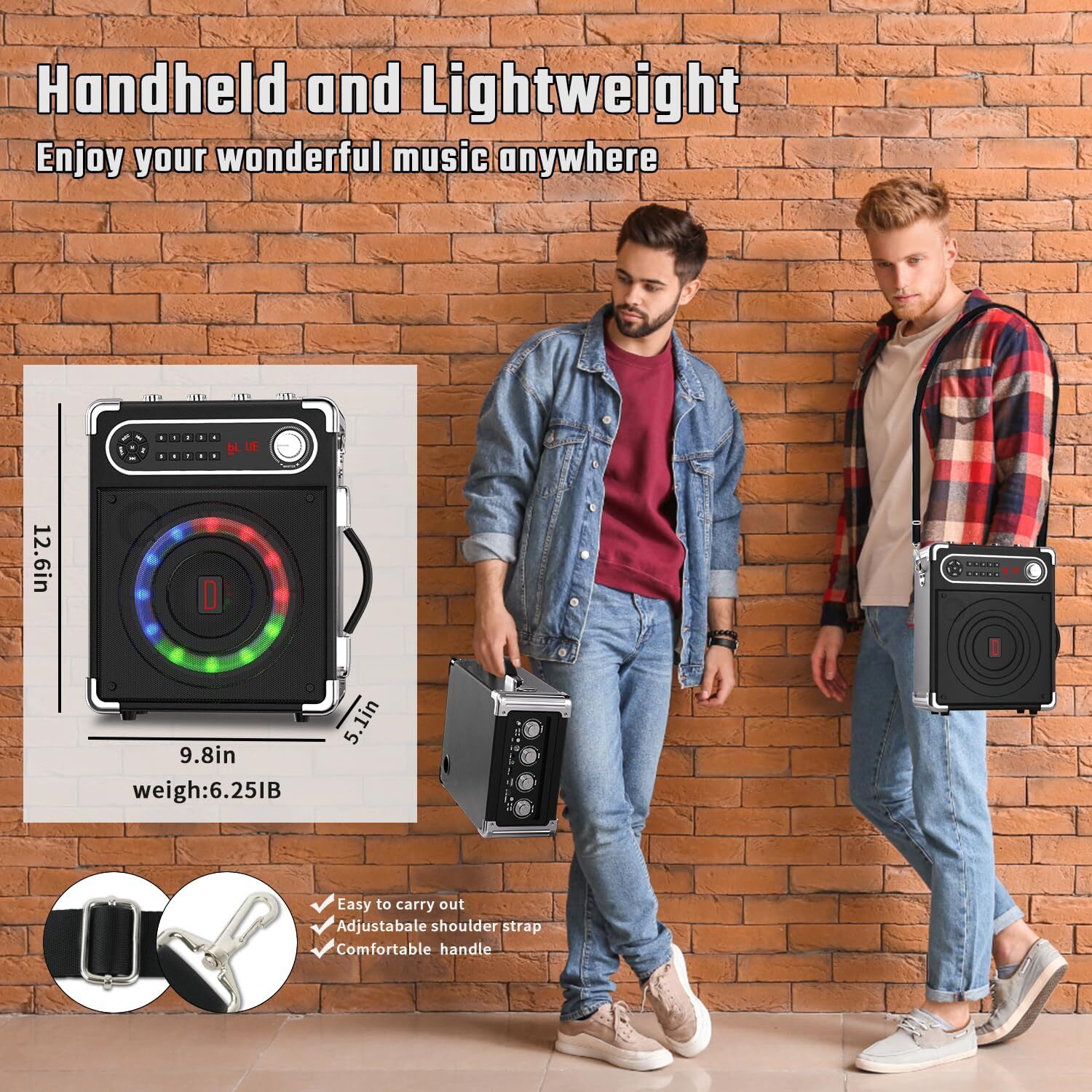 Karaoke Machine with 2 Wireless Microphones,Portable Bluetooth 5.1 Speaker Light