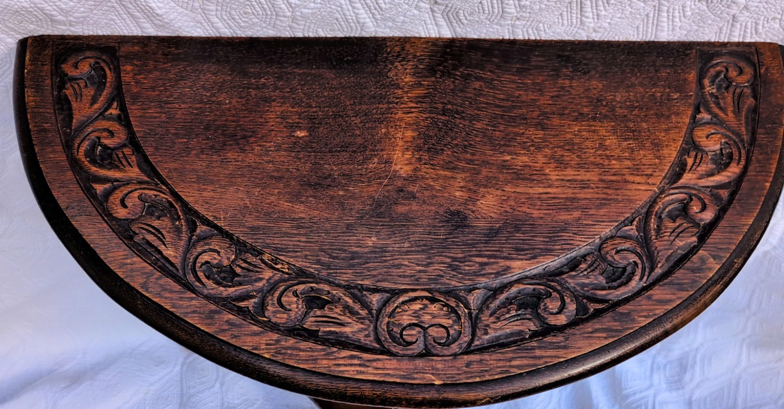 Ornate Demilune Table Half Moon Solid Dark Wood Unique Entry/Hall 25"T
