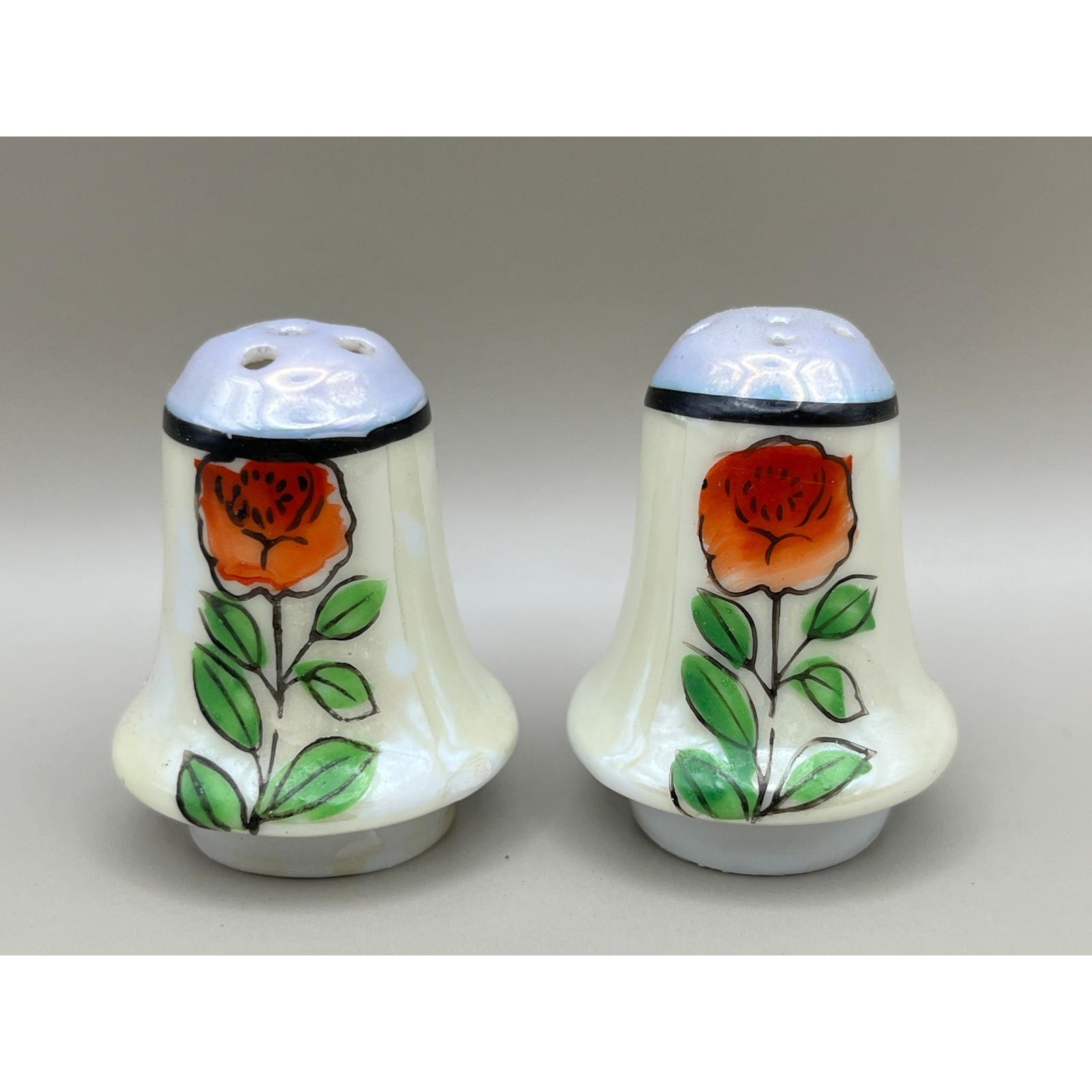 Vtg Hand Painted Tashiro Shoten Ceramic Salt & Pepper Shakers 1.5" Floral Rose