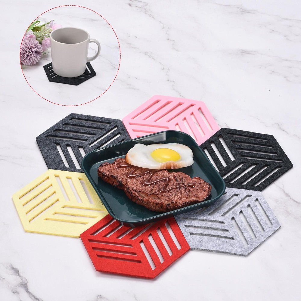 Felt Coasters 12pcs Hexagonal Mat Tampons Coasters, Orange