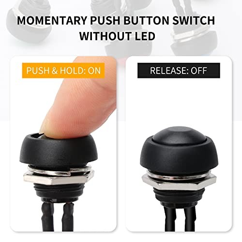 6PCS 12mm Momentary Push Button Switch Mini Round Waterproof SPST Switch Black