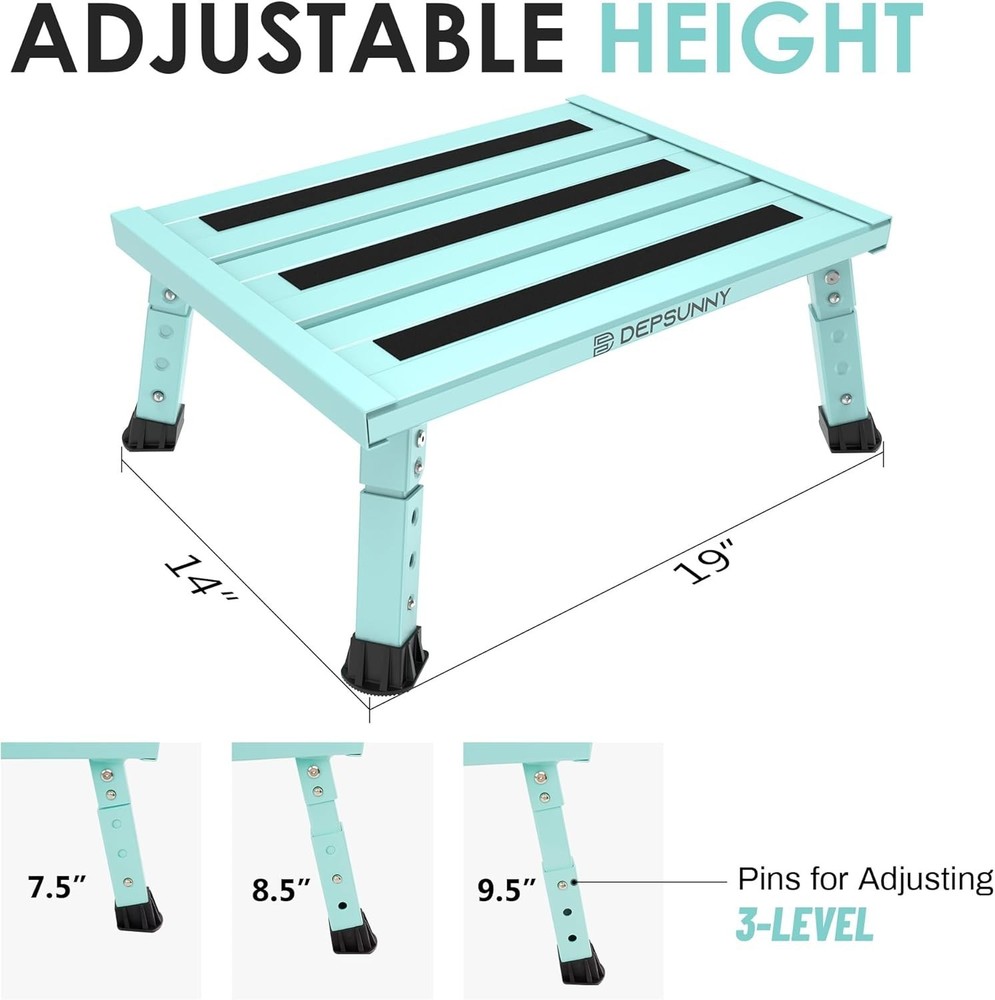 Non-Slip Adjustable Height Aluminum RV Step Stable Foldable Platform Step Stool