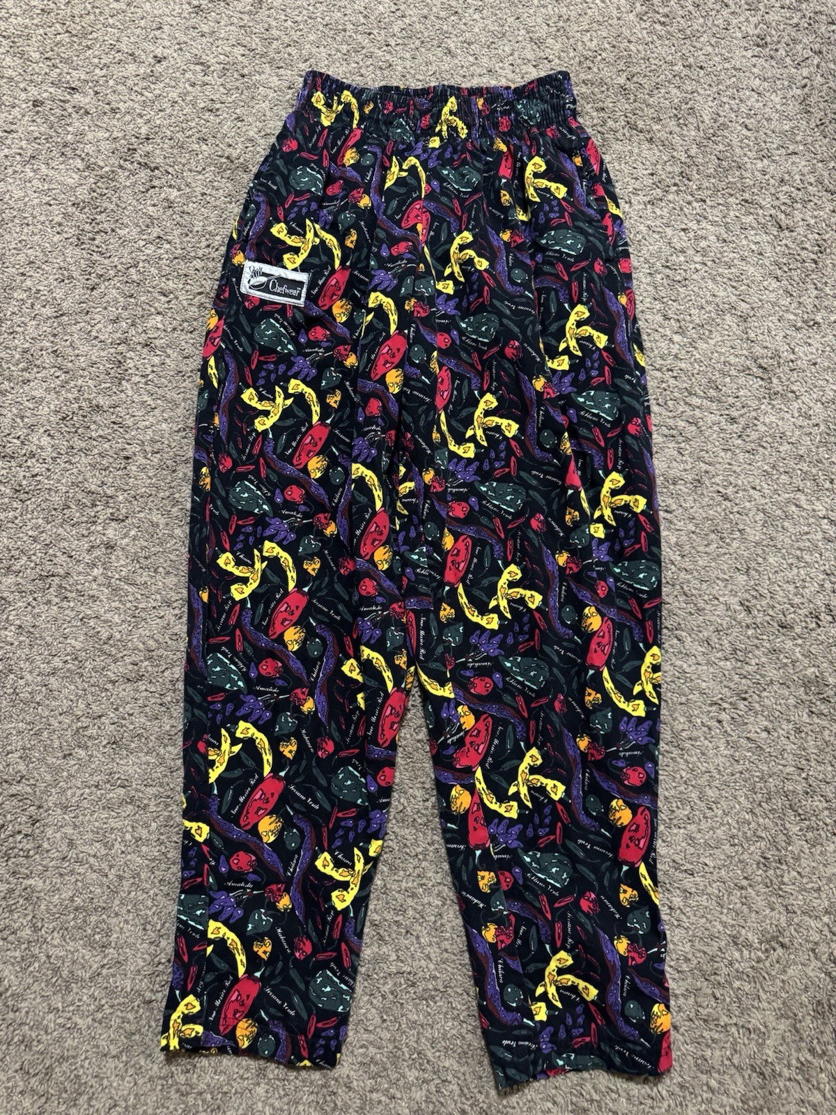 Chefwear Baggy Chef Pants Spicy Hot Peppers, Medium Elastic Drawstring