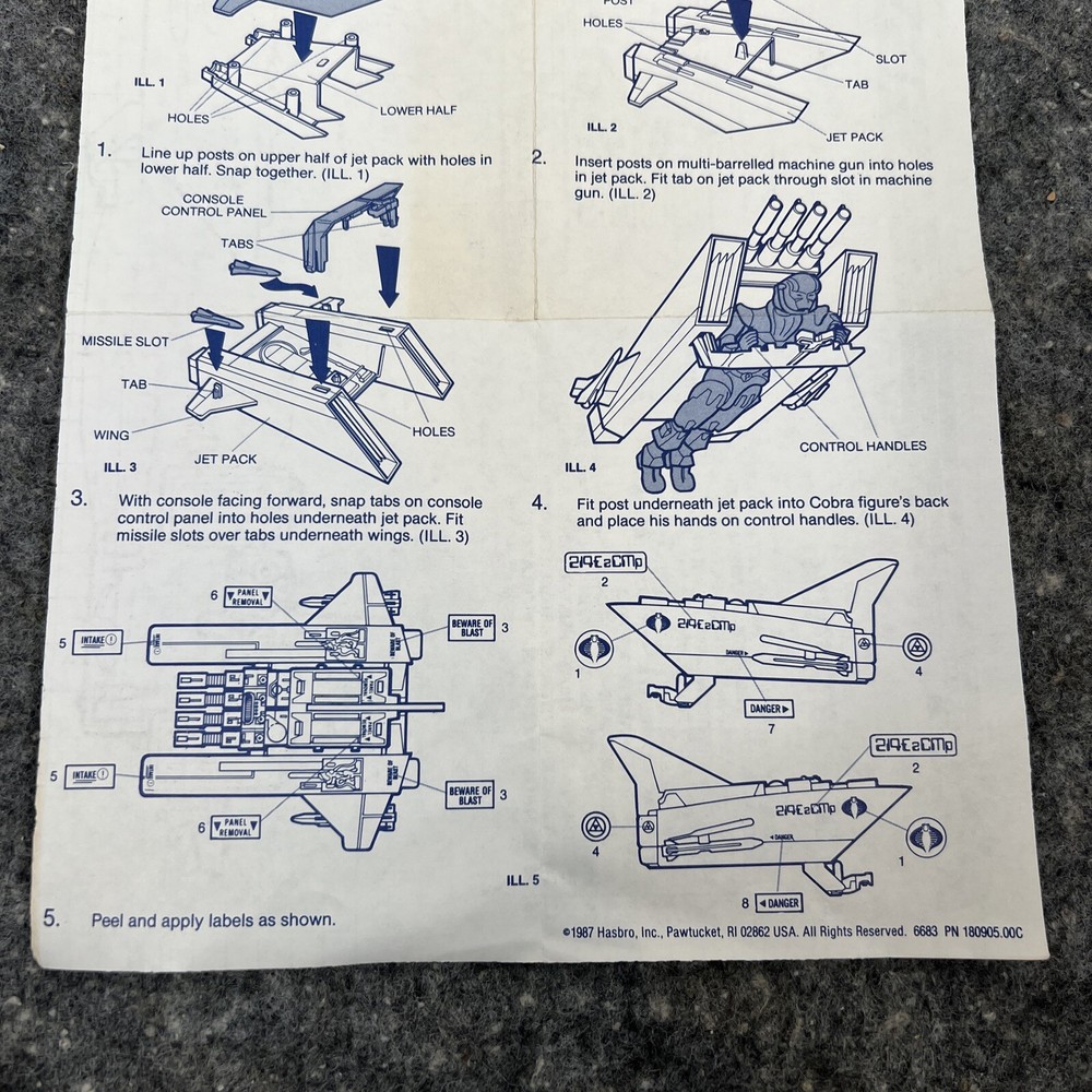 1987 Hasbro G.I. Joe Cobra Jet Pack Instructions
