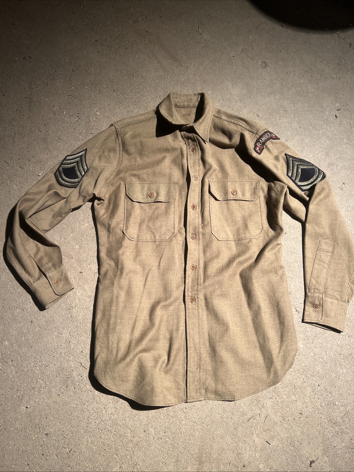 WW2 US Army 2nd Ranger Battalion Wool Enlisted Shirt OD 15 1/2 X 34 (FF251