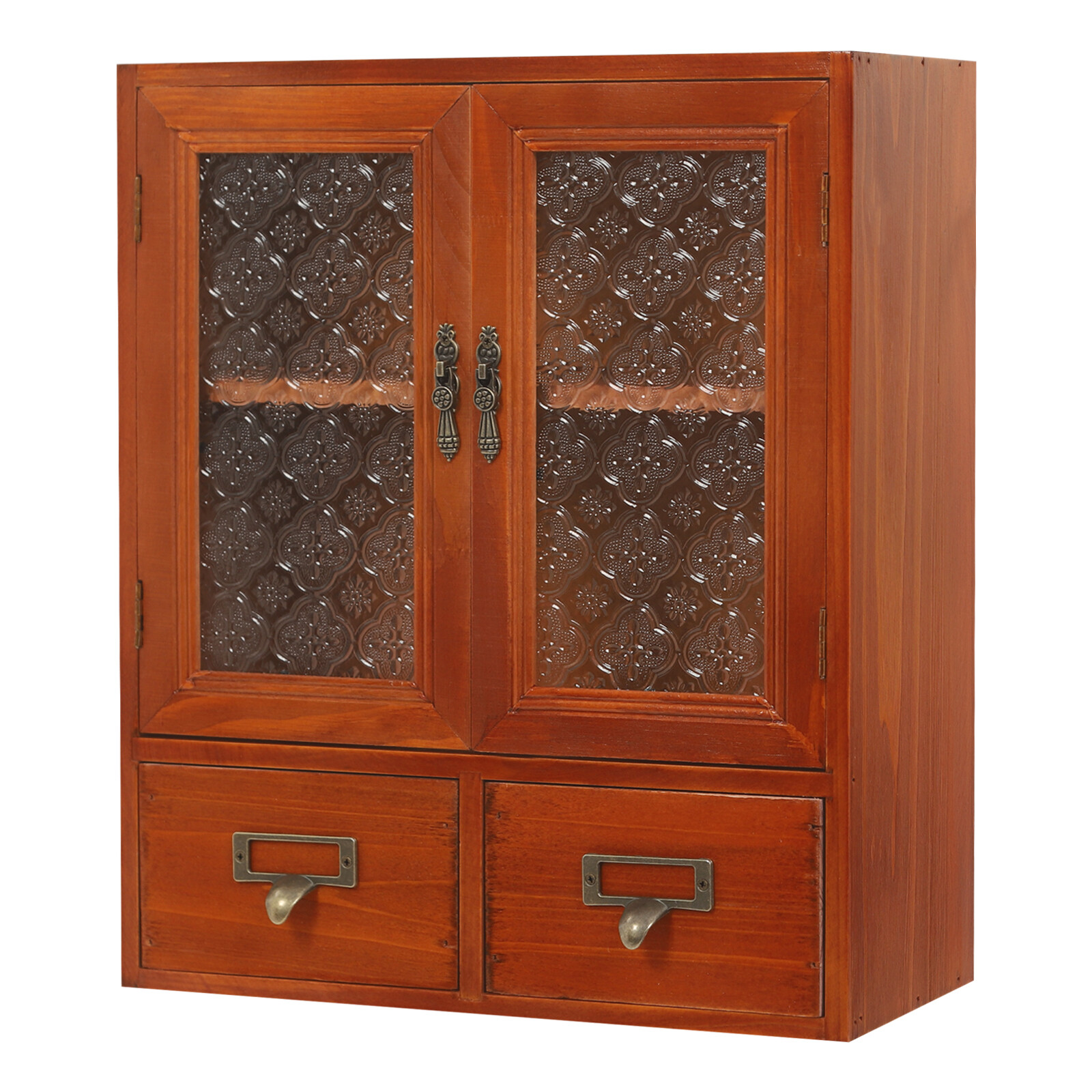 Wood Storage Cabinet, 2-tier Storage Cabinet with 2 drawers, Double Door Storage