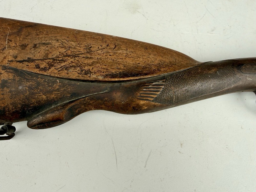 19thC Percussion Cap Muzzle Loading Double Barrel Carved Stock & Trigger PARTS