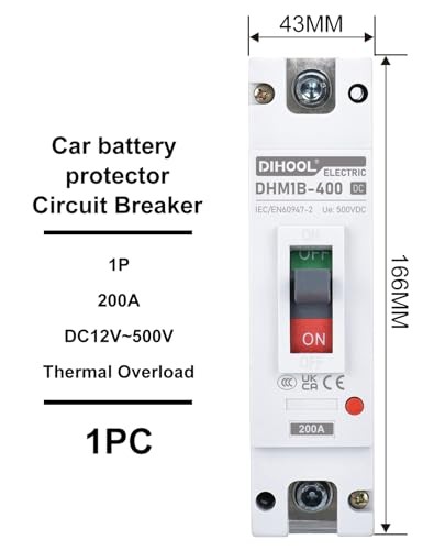 200 Amp DC Breaker, 500V Battery Disconnect Switch, Thermal Magnetic Trip 200a