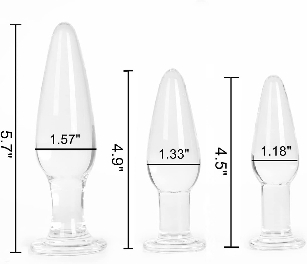3 Pieces Glass Butt Plug Set Crystal Butt Plug Training Kit with Smooth Flat Bas