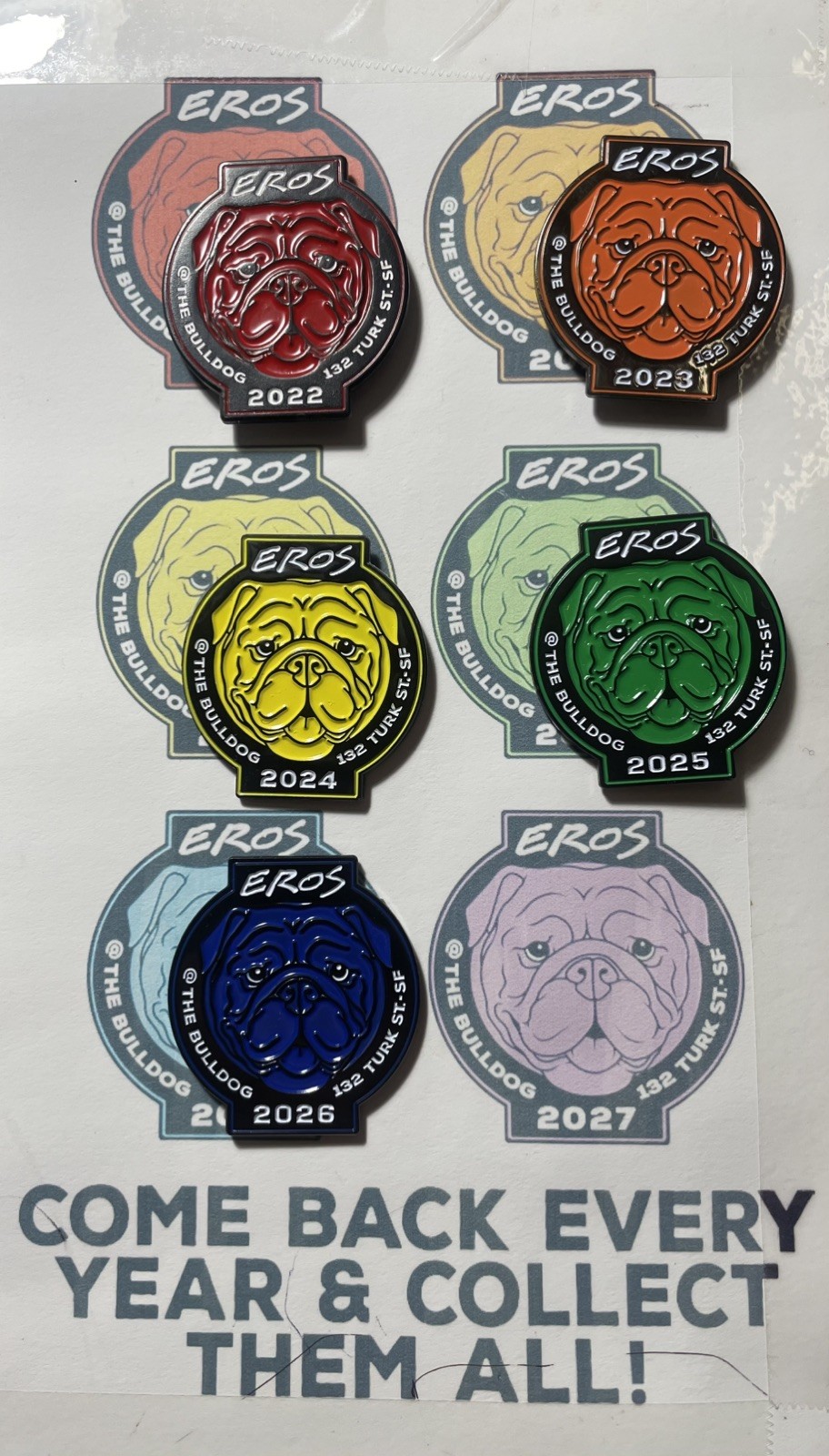 San Francisco EROS @The Bulldog 2025 & 2026 PRIDE Enamel Pins -Gay Interest